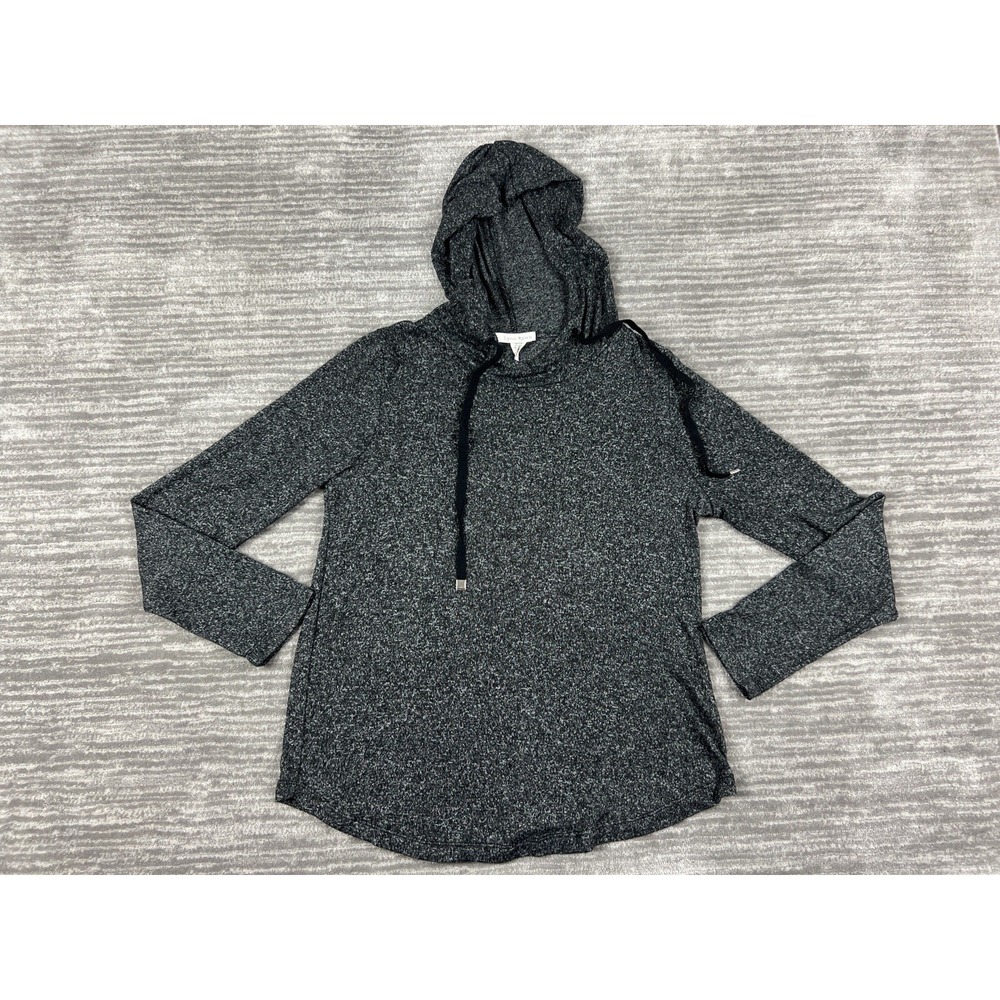Lynn Ryan Hoodie Women Large Gray Marl Pullover Long Sleeve Curved Hem Knit Top